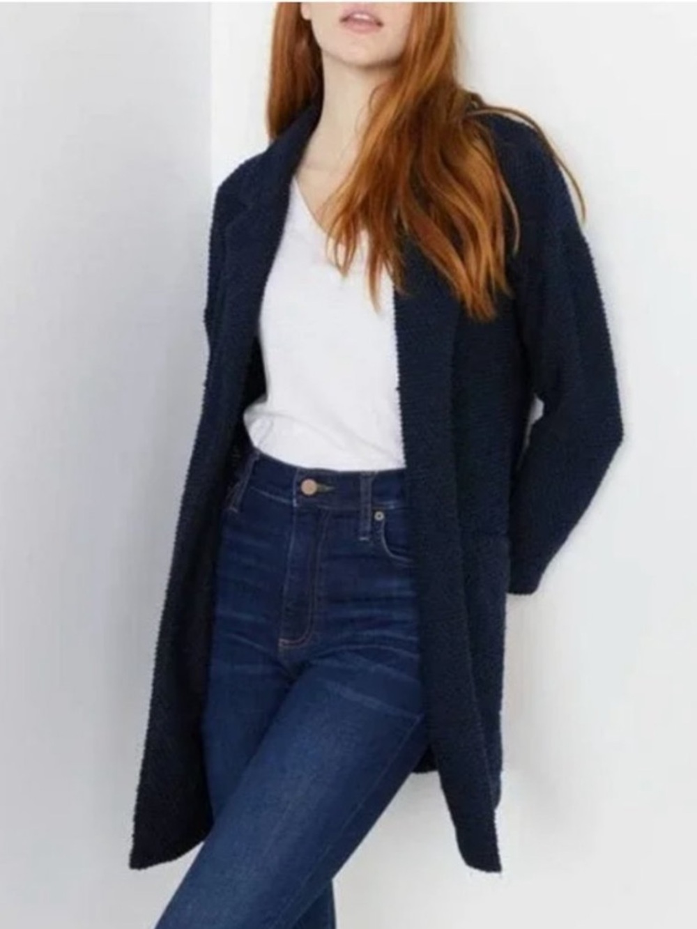 Marine Layer Birdseye Coatigan Navy Open-Front Textured Jacket, lightly worn - Picture 2 of 7